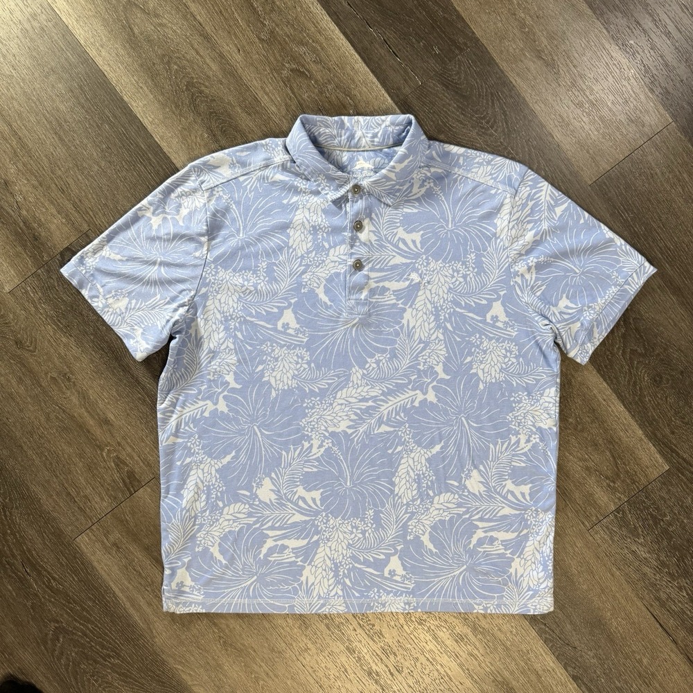 Tommy Bahama Men's Size Large Big Sky Blue Polo Luxury Travel Vacation Beach